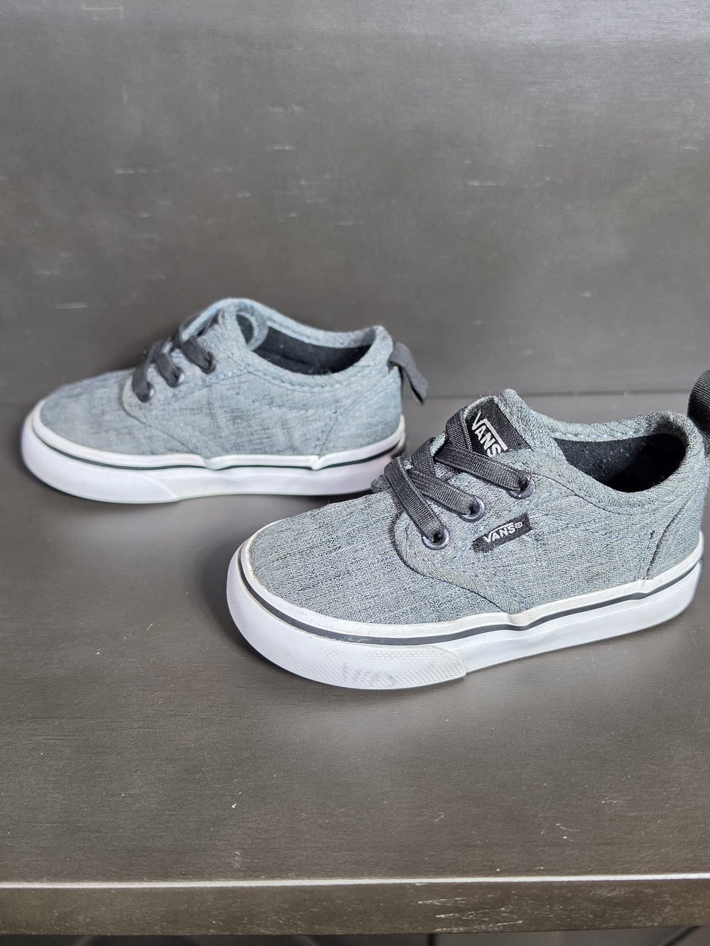 Vans Toddler 8 Grey Canvas Slip-On Sneakers Elastic Laces - Picture 7 of 9